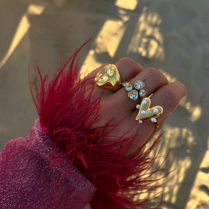 Heart Stainless Steel Waterproof Gold Color Statement Rings h5 Picture2