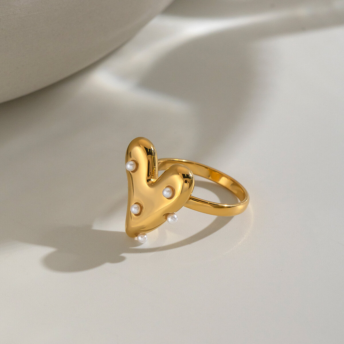Heart Stainless Steel Waterproof Gold Color Statement Rings h5 Picture3