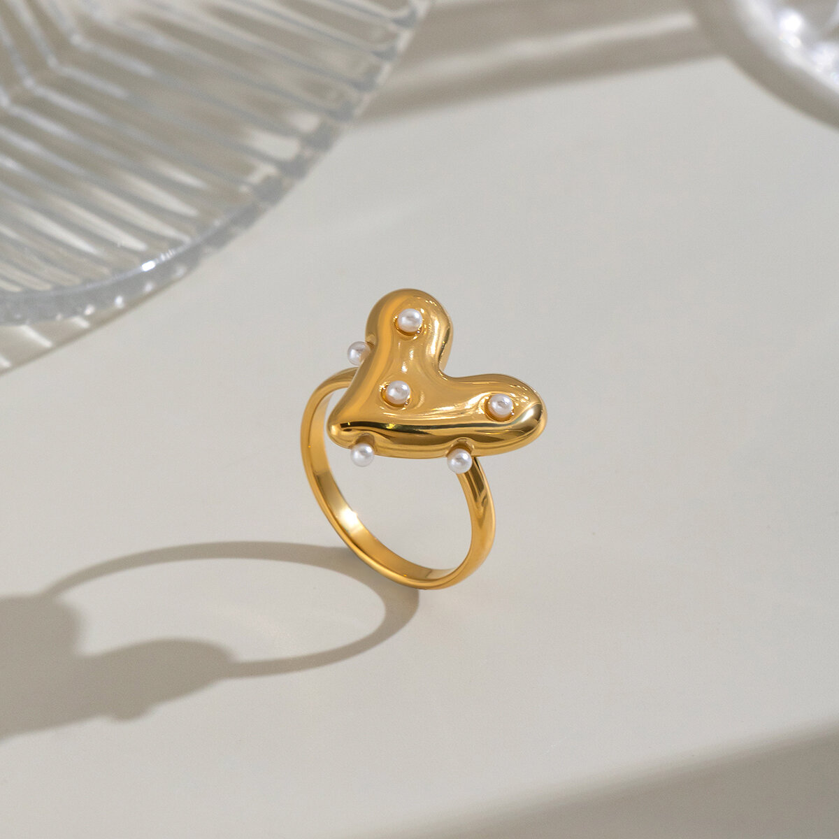 Heart Stainless Steel Waterproof Gold Color Statement Rings Picture5