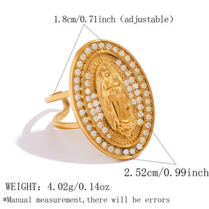 Simple Series Daily Retro Oval Stainless Steel Waterproof Gold Color Zircon Statement Rings h5