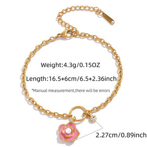 Simple Series Daily Flower Stainless Steel Waterproof Gold Color Women‘s Bracelet h5
