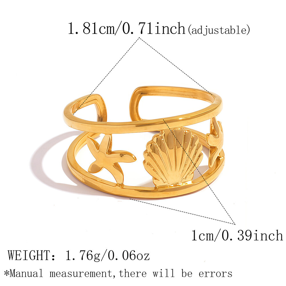 Ocean Series Daily Shell Starfish Stainless Steel Waterproof Gold Color Designer Ring
