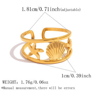 Ocean Series Daily Shell Starfish Stainless Steel Waterproof Gold Color Designer Ring h5