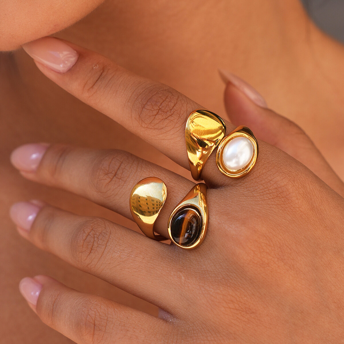 Simple Series Daily Irregular Shape Stainless Steel Waterproof   Gold Color  Statement Rings h5 Picture6