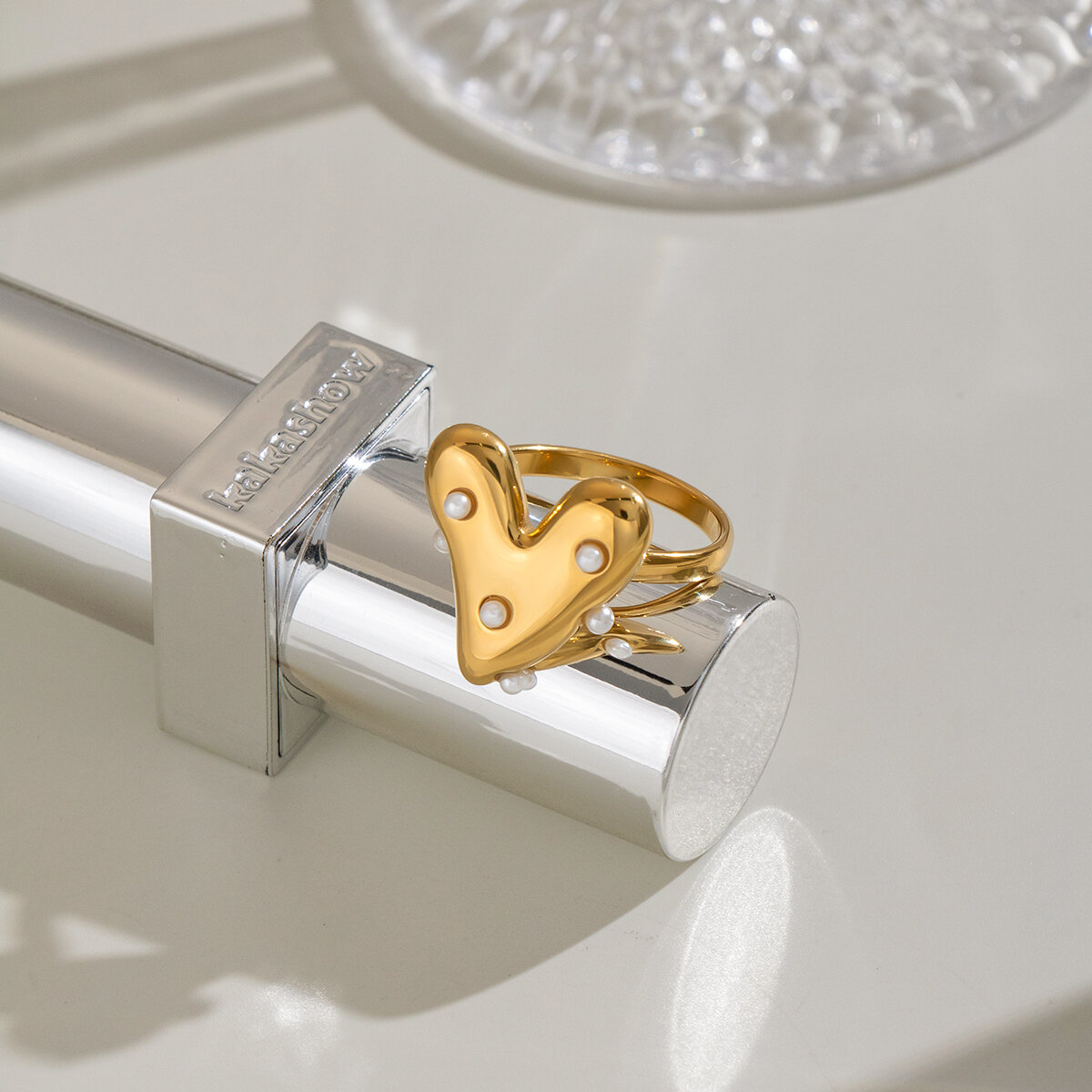 Heart Stainless Steel Waterproof Gold Color Statement Rings Picture6