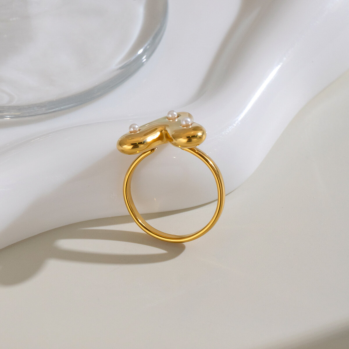 Heart Stainless Steel Waterproof Gold Color Statement Rings h5 Picture4