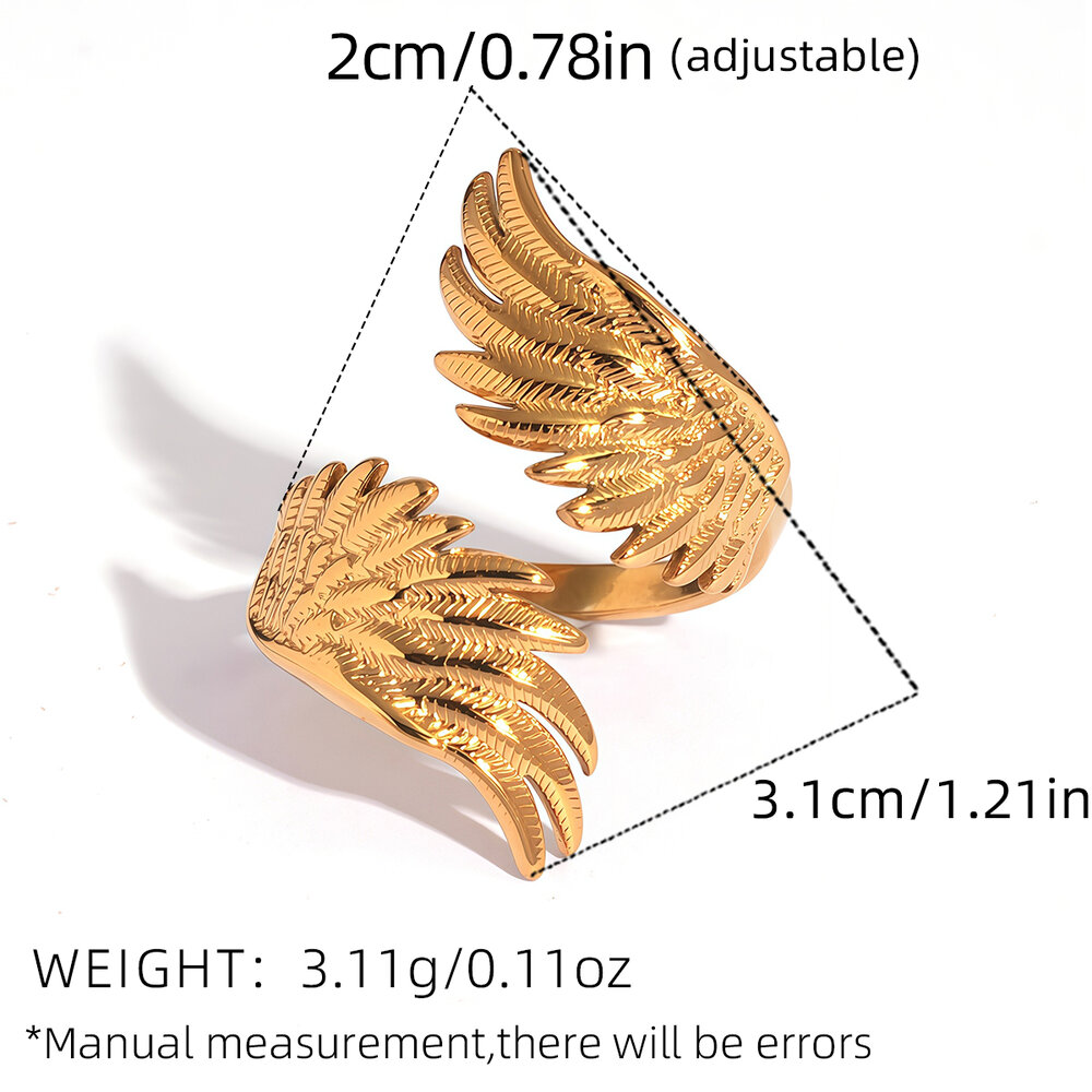 Simple Series Daily Wings Stainless Steel Waterproof Gold Color Women's Statement Rings
