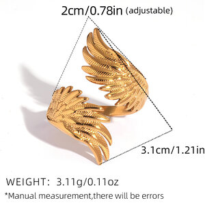 Simple Series Daily Wings Stainless Steel Waterproof Gold Color Women's Statement Rings h5