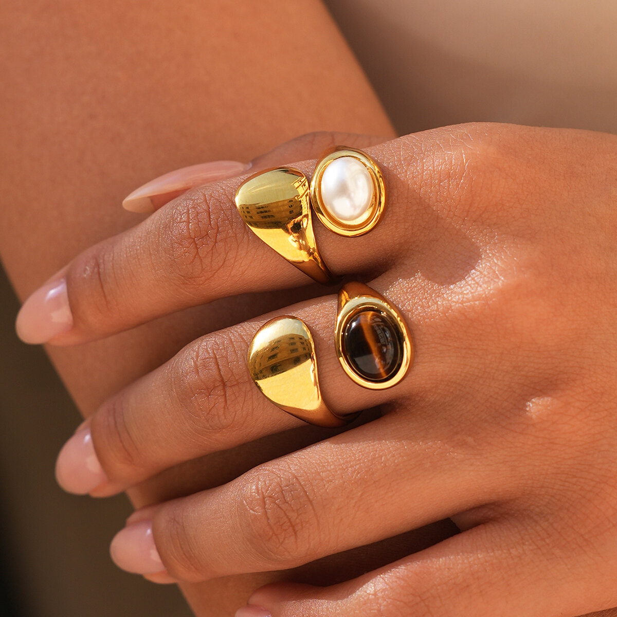Simple Series Daily Irregular Shape Stainless Steel Waterproof   Gold Color  Statement Rings h5 Picture5