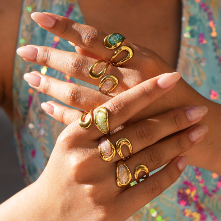 Simple Series Daily Irregular Shape Stainless Steel Gold Color Statement Rings