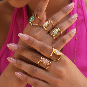 Simple Series Daily Irregular Shape Stainless Steel Waterproof Gold Color Shell Women's Statement Rings h5 Picture3