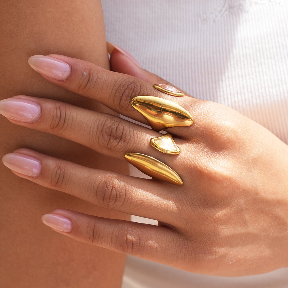 Simple Series Daily Irregular Shape Stainless Steel Waterproof Gold Color Statement Rings h5Picture2