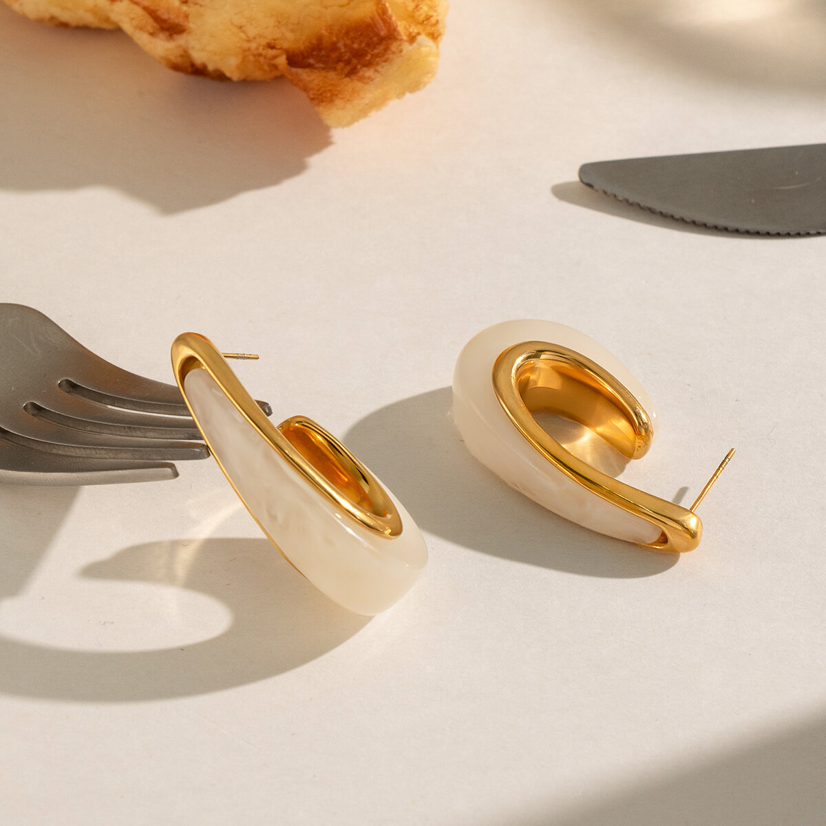 C-shape Resin Gold Color Women's Stud Earrings Picture4