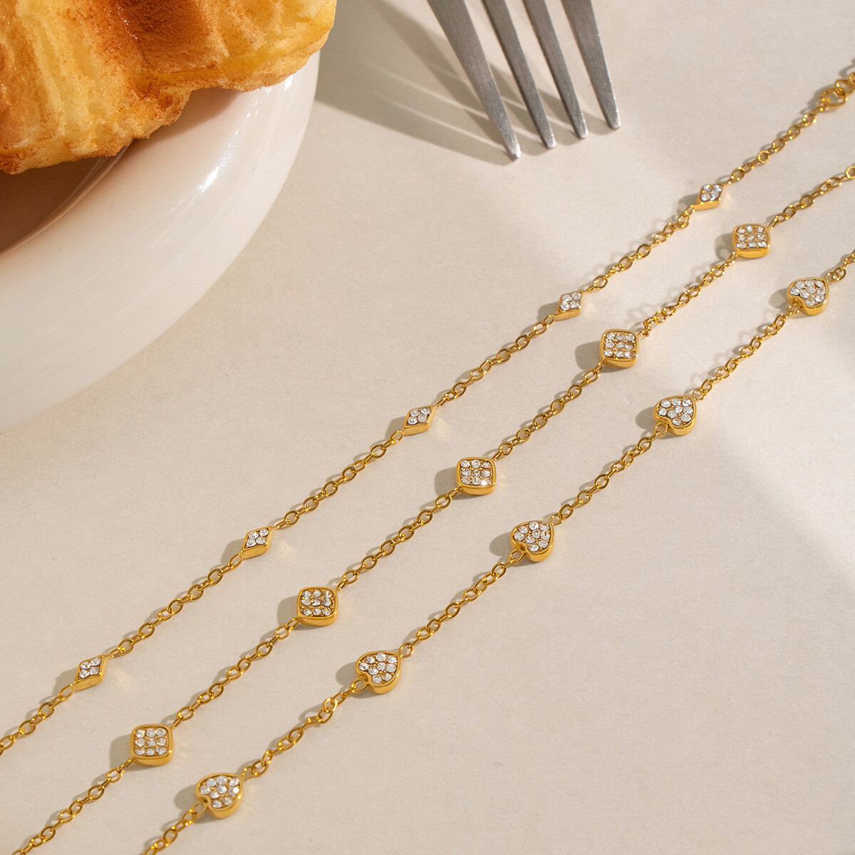 Heart Shape Zircon Stainless Steel Gold Color Women's Chain Bracelets Picture2