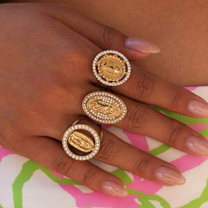 Simple Series Daily Retro Oval Stainless Steel Waterproof Gold Color Zircon Statement Rings h5 Picture5