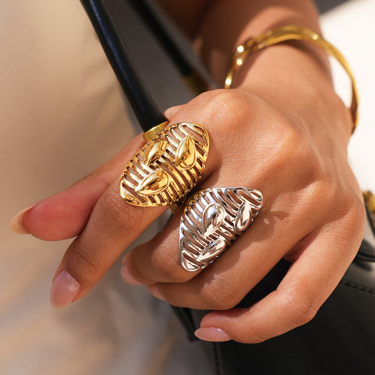 Simple Series Daily Irregular Shape Stainless Steel Waterproof   Gold Color  Statement Rings