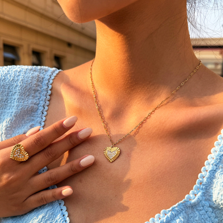 Simple Series Daily Heart Stainless Steel Waterproof   Gold Color  Jewelry Sets 2