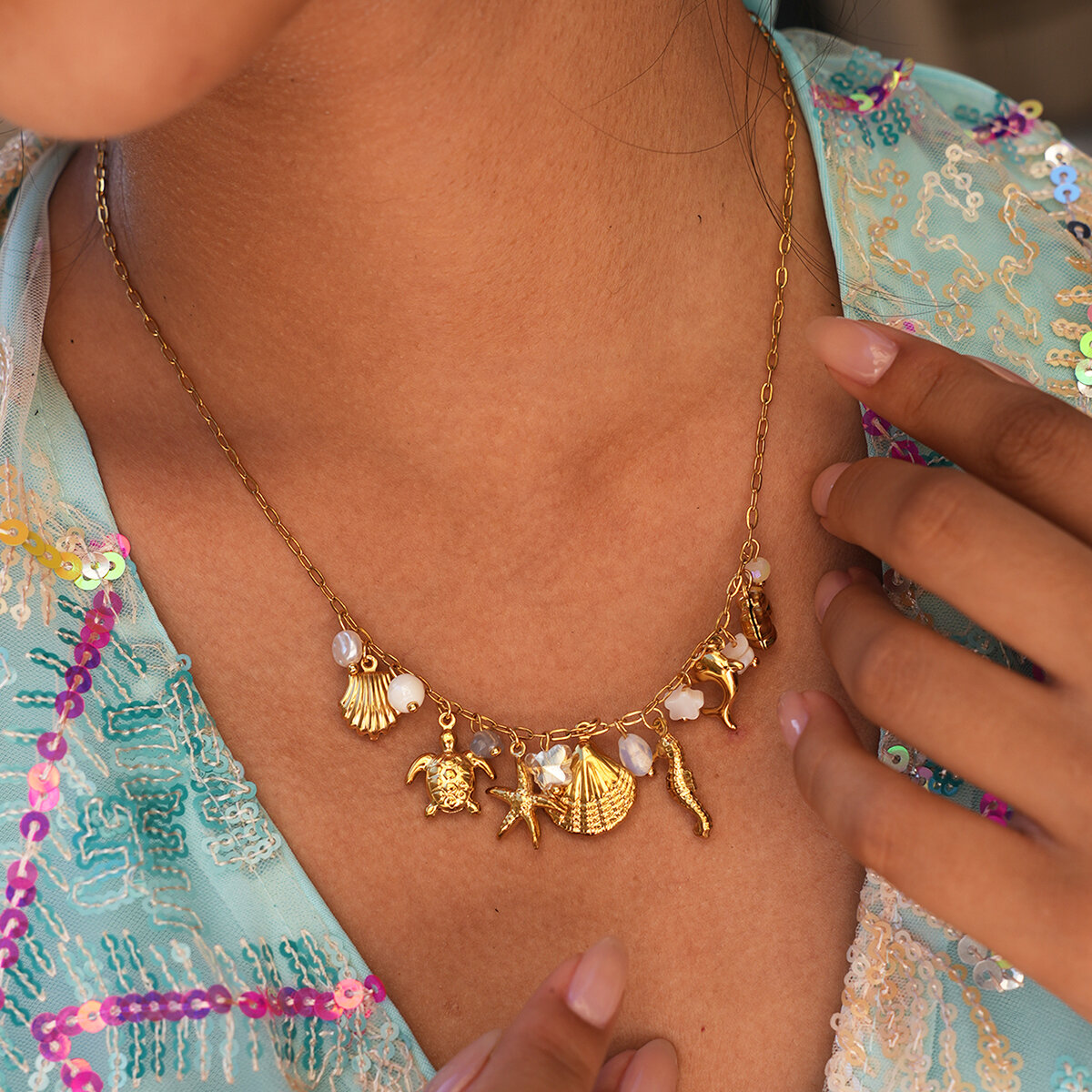Simple Series Daily Shell Starfish Stainless Steel Waterproof   Gold Color  Women's Pendant Necklaces 2