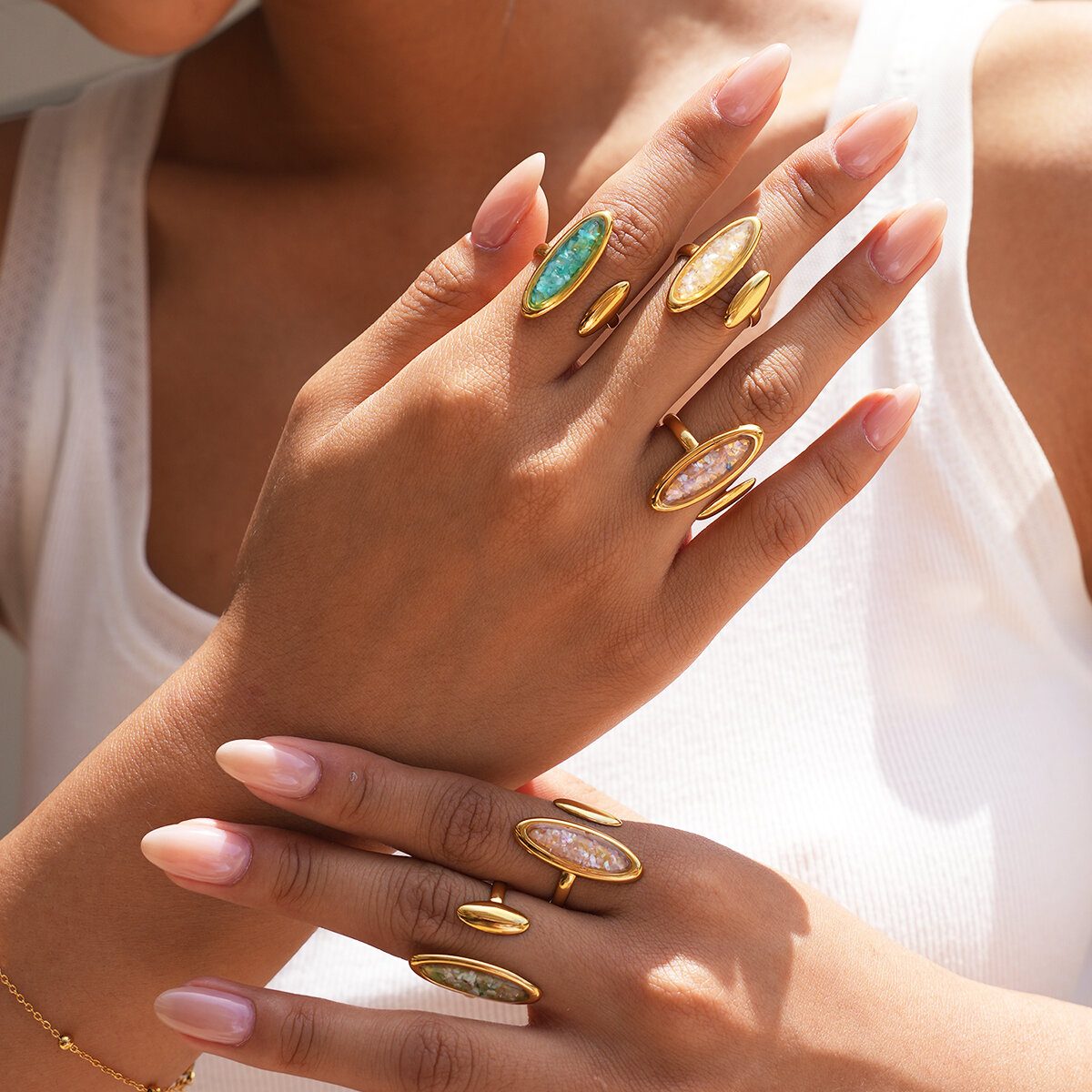 Simple Series Daily Irregular Shape Stainless Steel Waterproof   Gold Color  Statement Rings Picture3
