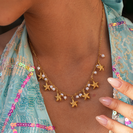 Simple Series Daily Starfish Stainless Steel Waterproof   Gold Color   Women's Pendant Necklaces