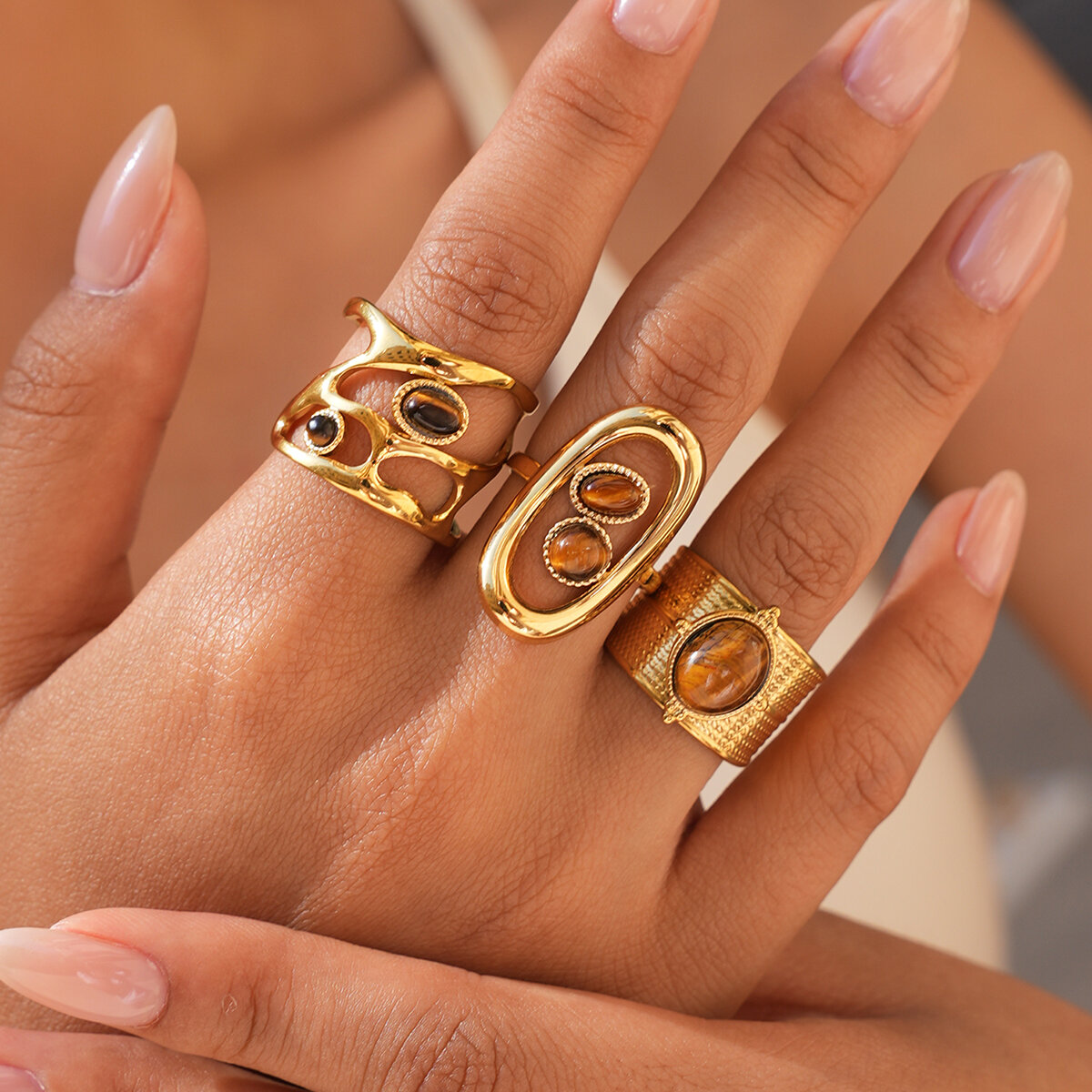 Simple Series Daily Irregular Shape Stainless Steel Waterproof   Gold Color  Statement Rings