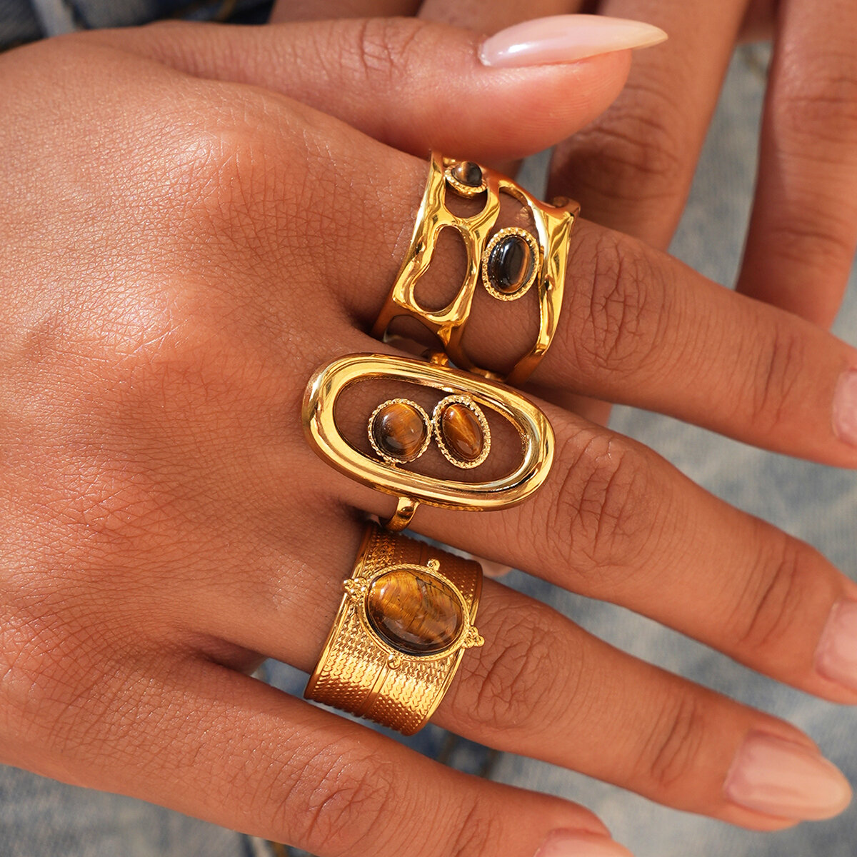 Simple Series Daily Irregular Shape Stainless Steel Waterproof   Gold Color  Statement Rings 2