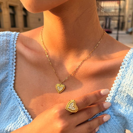 Simple Series Daily Heart Stainless Steel Waterproof   Gold Color  Jewelry Sets