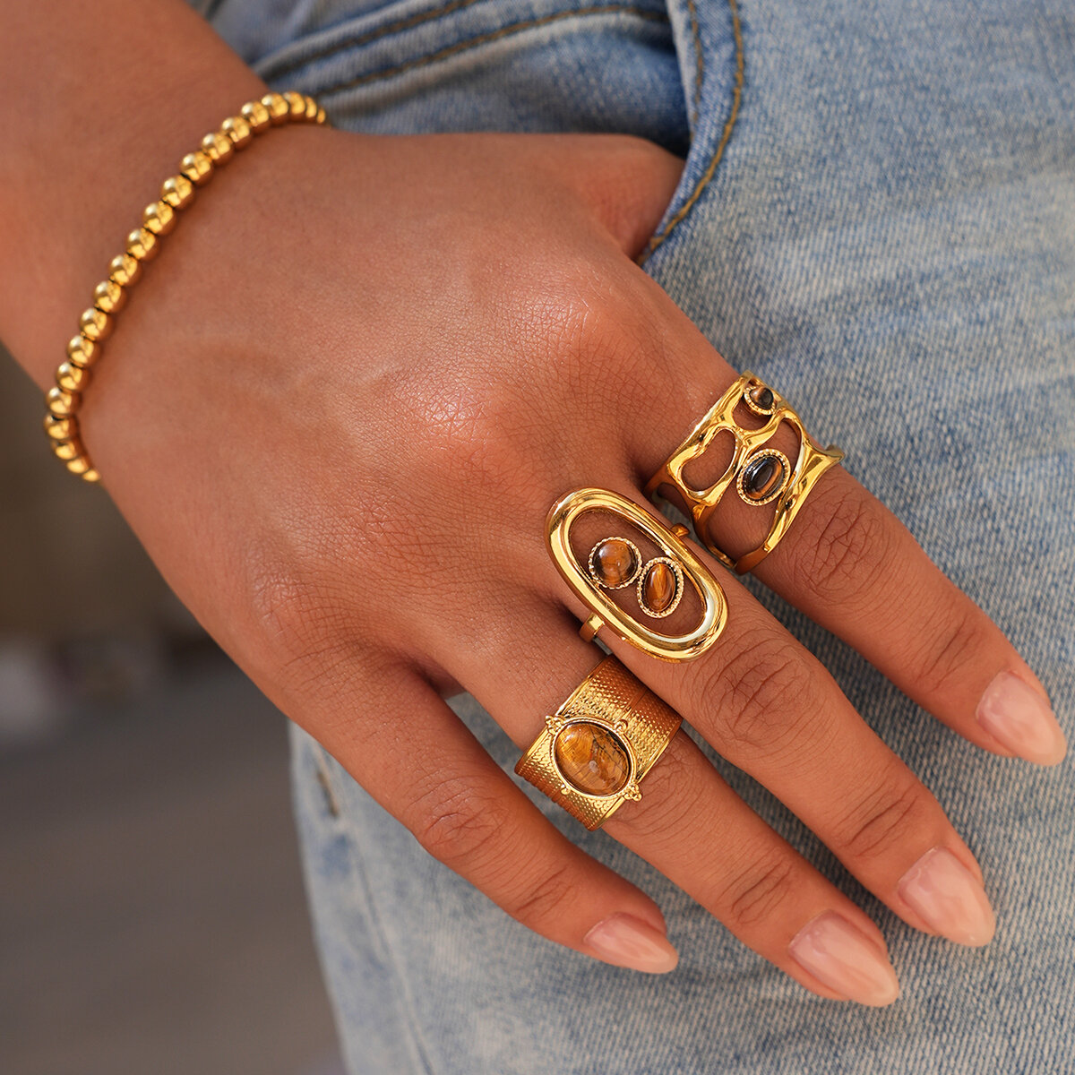 Simple Series Daily Irregular Shape Stainless Steel Waterproof   Gold Color  Statement Rings Picture5