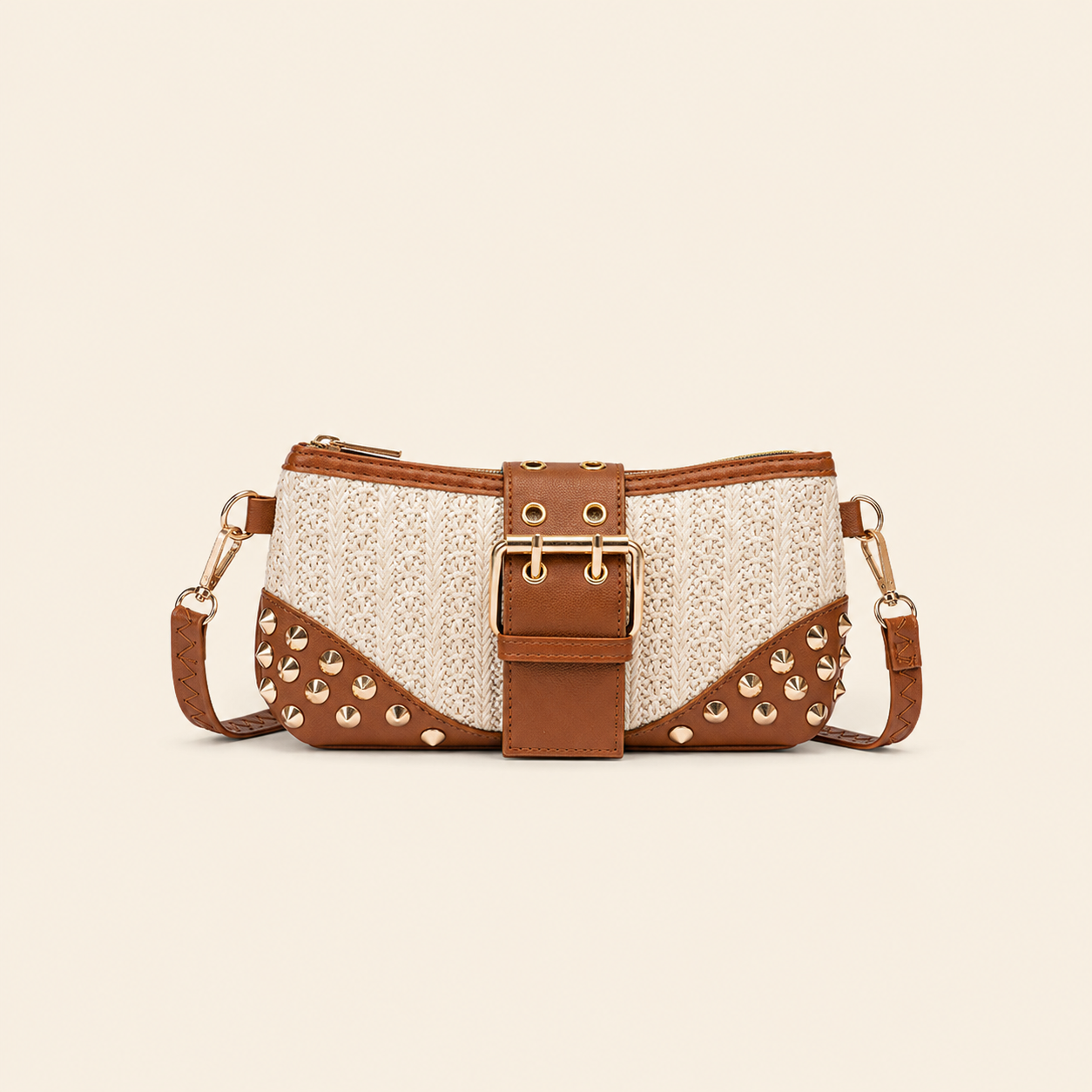 Sac carré pour femme en PU tissé, style décontracté, avec détails métalliques et finitions métalliques. Couleur unie. h5 Image2