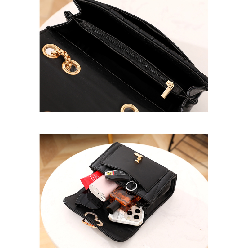 Sac carré pour femme en PU de qualité supérieure, style décontracté, avec détails métalliques et cœur. Couleur unie. Image5