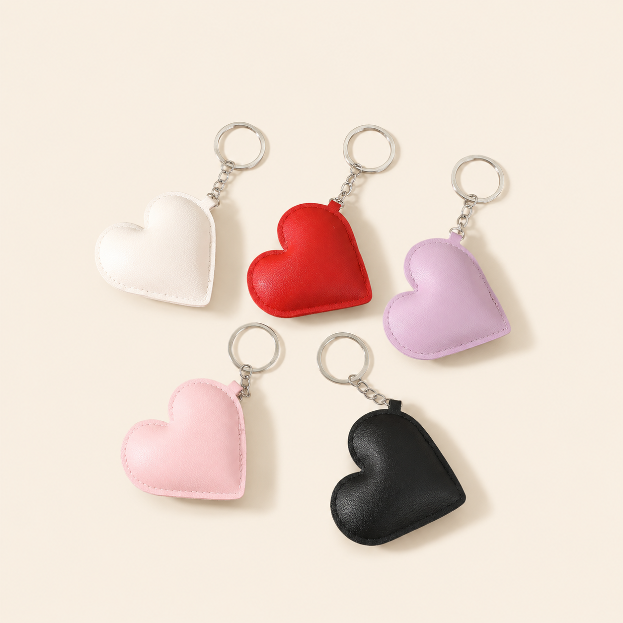 Romantic Series Simple Heart Solid Color Pu Keychain