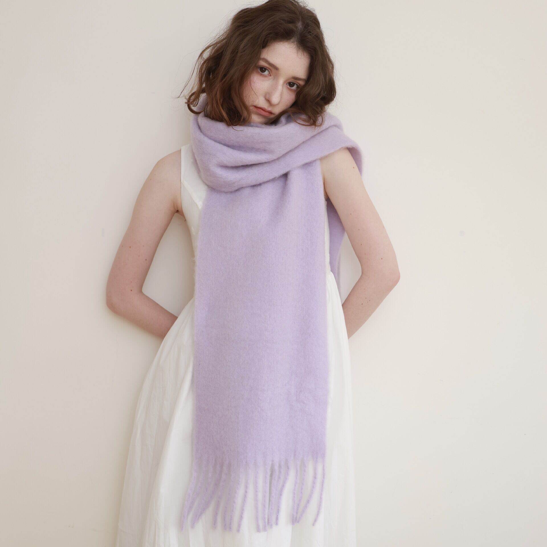 Simple Series Dagelijkse Effen Kleur Kwastjes Wintersjaals Van Wol-Polyester Mix