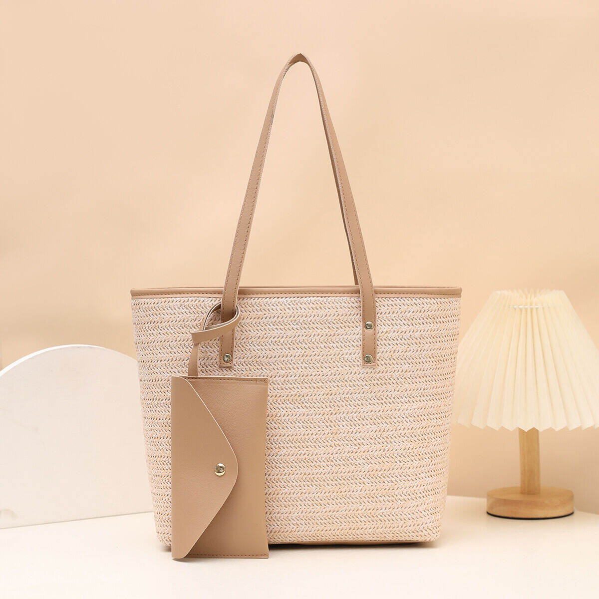 Sac carré femme en PU tissé à rayures multicolores style décontracté h5 Image2