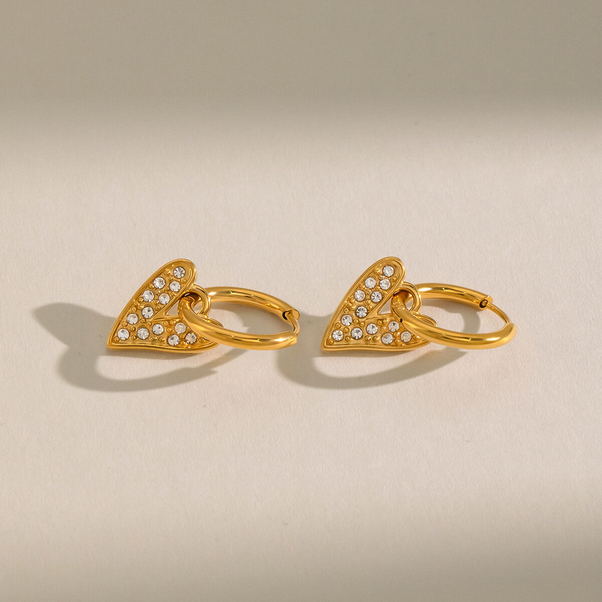 Heart Stainless Steel Waterproof Gold Color Rhinestone Women's Drop Earrings