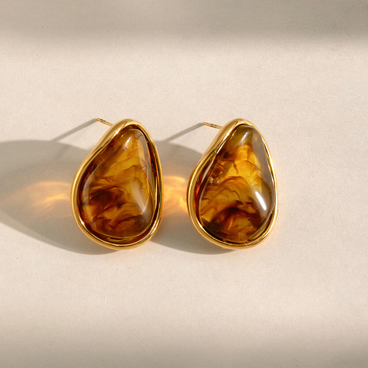 Ellipse Shape Resin Gold Color Women's Stud Earrings