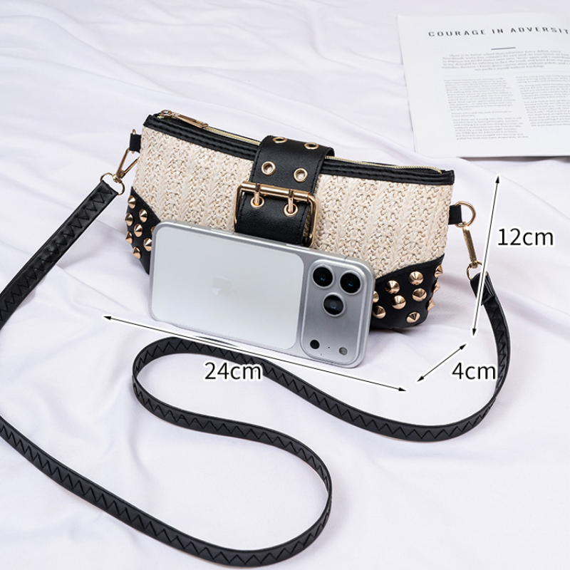 Sac carré pour femme en PU tissé, style décontracté, avec détails métalliques et finitions métalliques. Couleur unie. h5 Image8