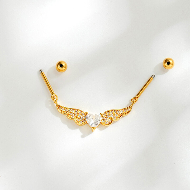 Simple Series  Heart Butterfly Wings Copper   Gold Color  Zircon Women's Piercing Earrings 2