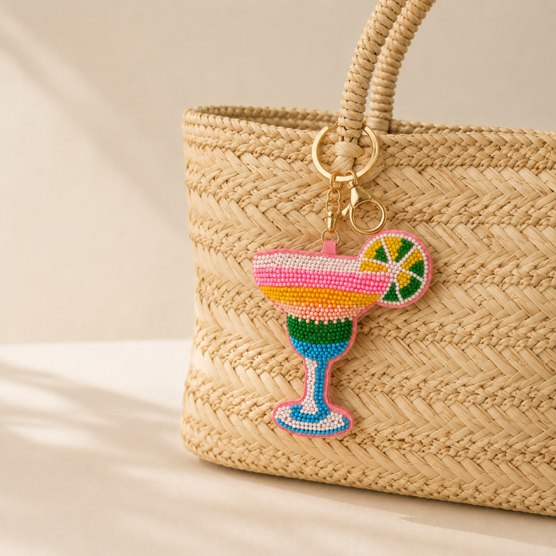 Simple Series Casual Beads Mixed Color Food Fabric Keychain 2