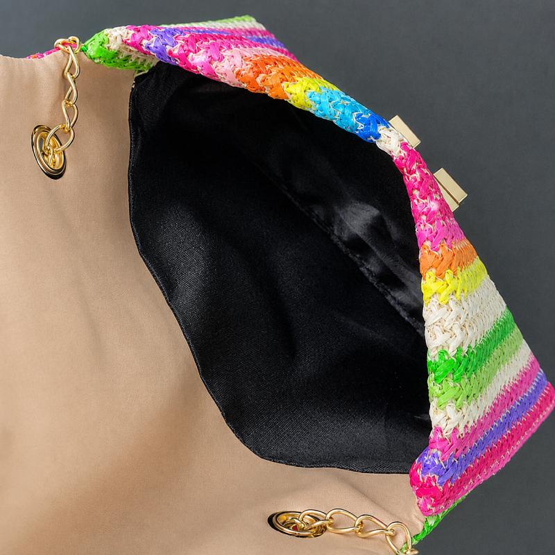 Sac carré femme en PU tissé à rayures multicolores style décontracté h5 Image3