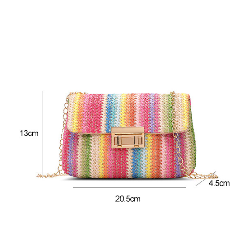 Sac carré femme en PU tissé à rayures multicolores style décontracté h5 Image5