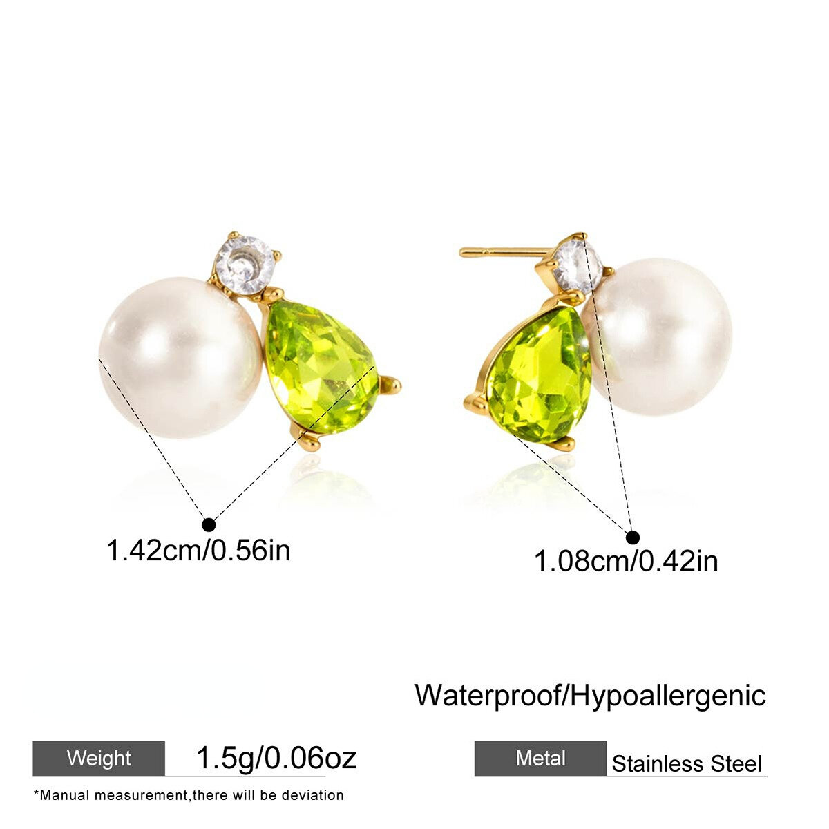 Eleganti set di collane da donna con gocce in acciaio inossidabile impermeabile color oro, perle e zirconi. 