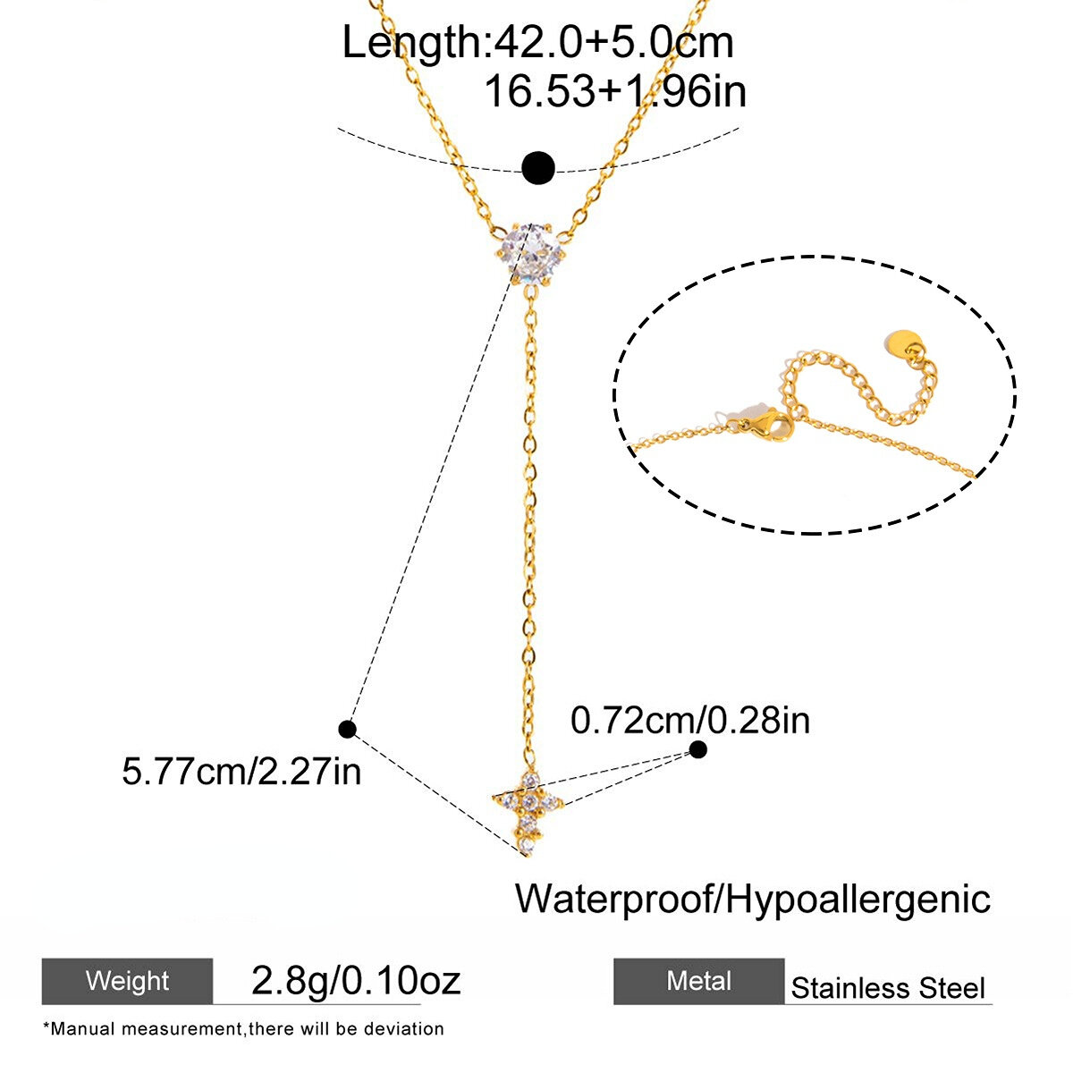 Stainless Steel Waterproof Gold Color Zircon Women's Pendant Necklaces 