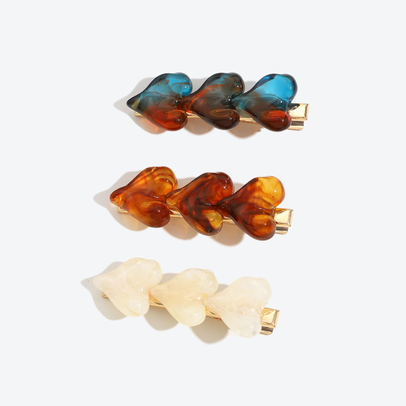 Romantic Series Retro Heart Solid Color Gradient Color Resin Hair Clips