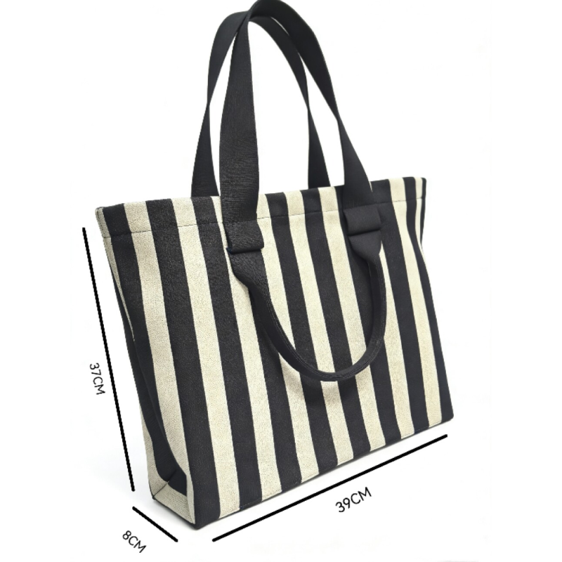 Borsa tote da donna in poliestere intrecciato, stile casual, a righe e colori misti. Immagine8