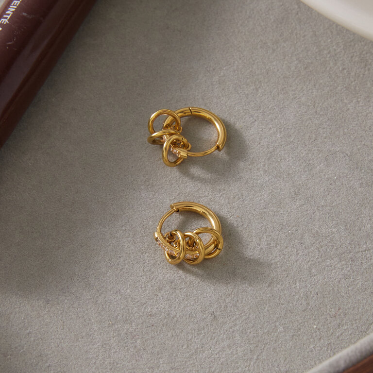 Wasserdichte Edelstahl-Ohrringe in Goldfarbe mit Zirkonia für Damen 2
