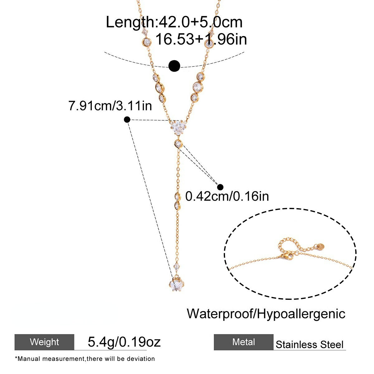 Stainless Steel Waterproof Gold Color Zircon Women's Pendant Necklaces h5 