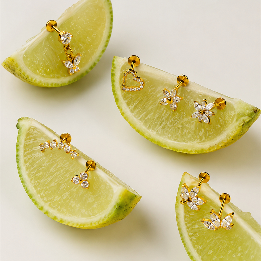 Simple Series  Heart Butterfly Stainless Steel Waterproof   Gold Color  Zircon Women's Piercing Earrings