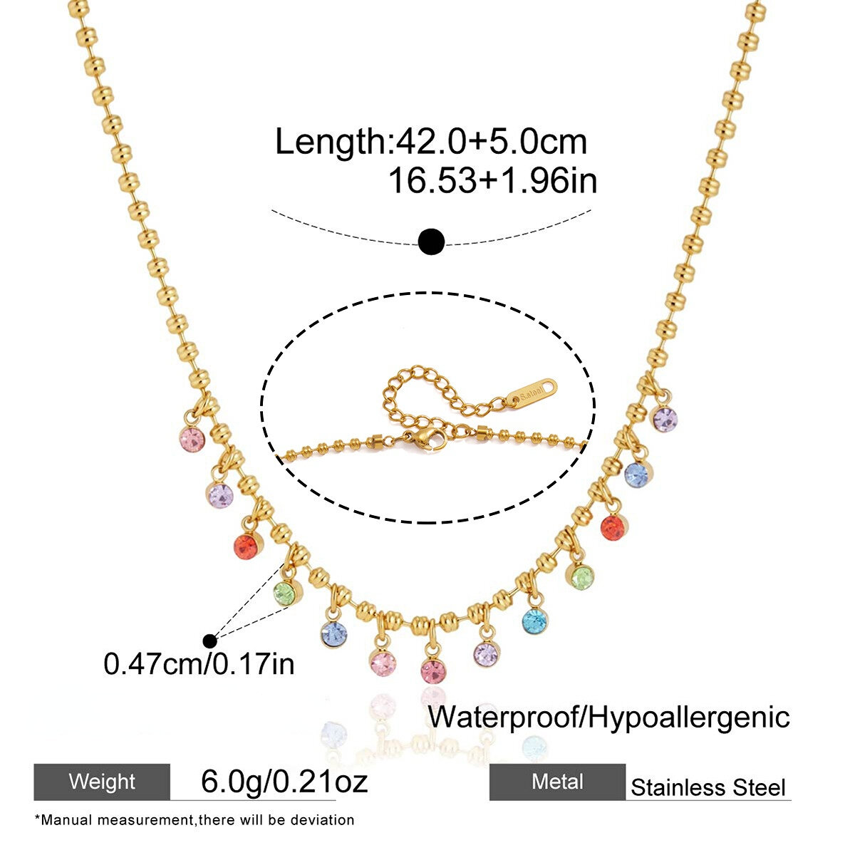 Collana con pendente da donna in acciaio inossidabile impermeabile color oro con zirconi h5 