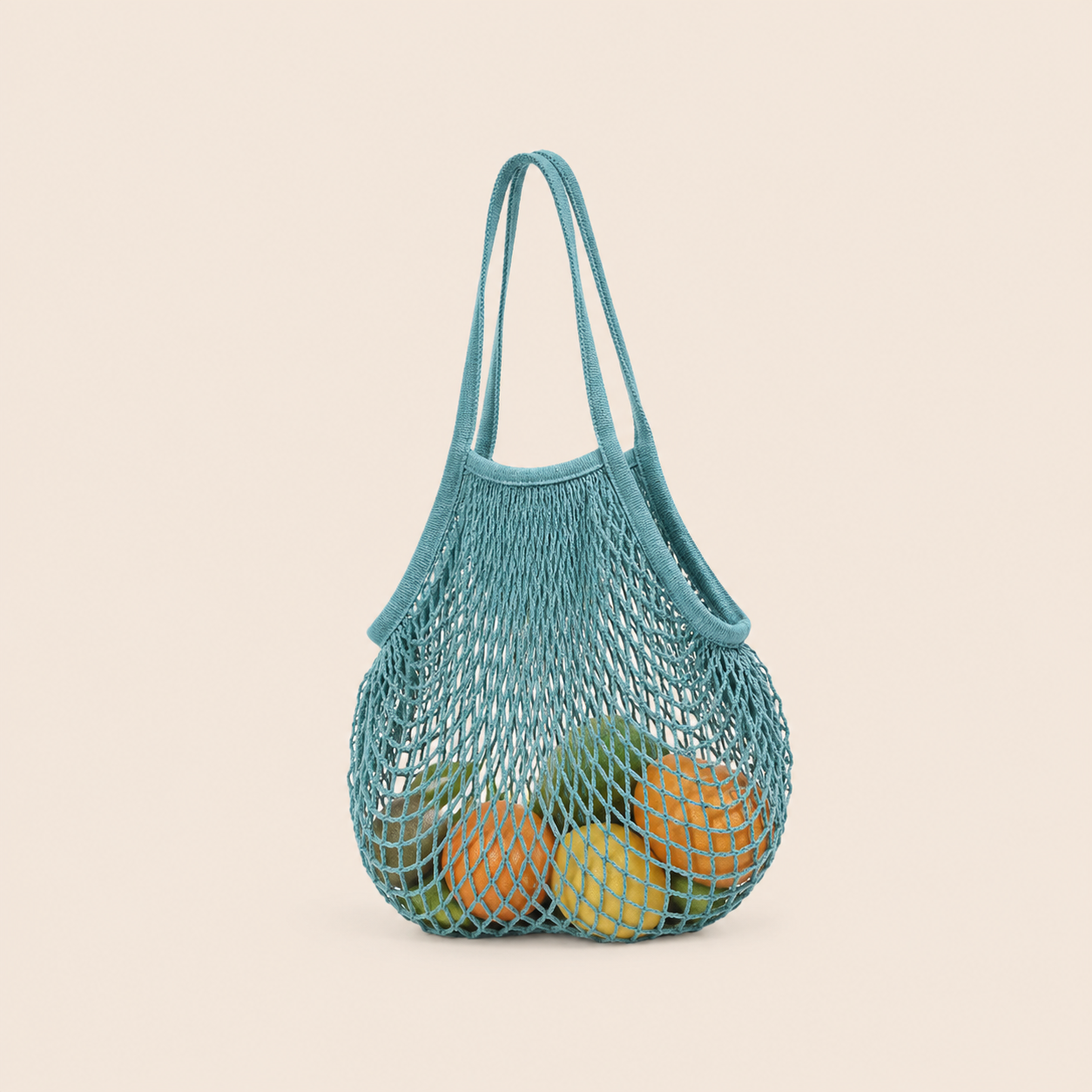 Bolso redondo de mujer de estilo casual, tejido liso, calado y con cuerda trenzada. 2