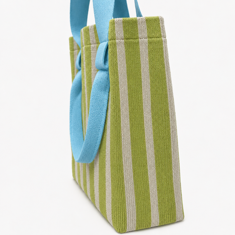 Borsa tote da donna in poliestere intrecciato, stile casual, a righe e colori misti. h5 Immagine3